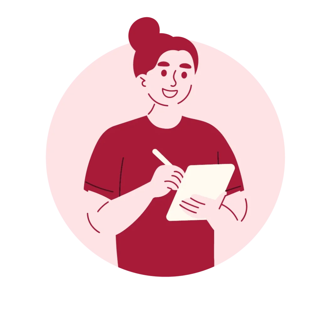 ILLUSTRATION D'UNE FEMME QUI PREND DES NOTES SUR UN CARNET