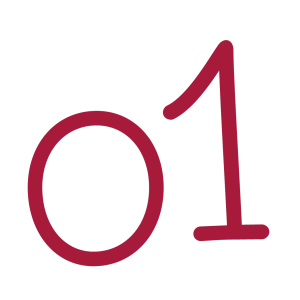 Chiffre "01" dans une typographie manuscrite, il représente la première étape du processus